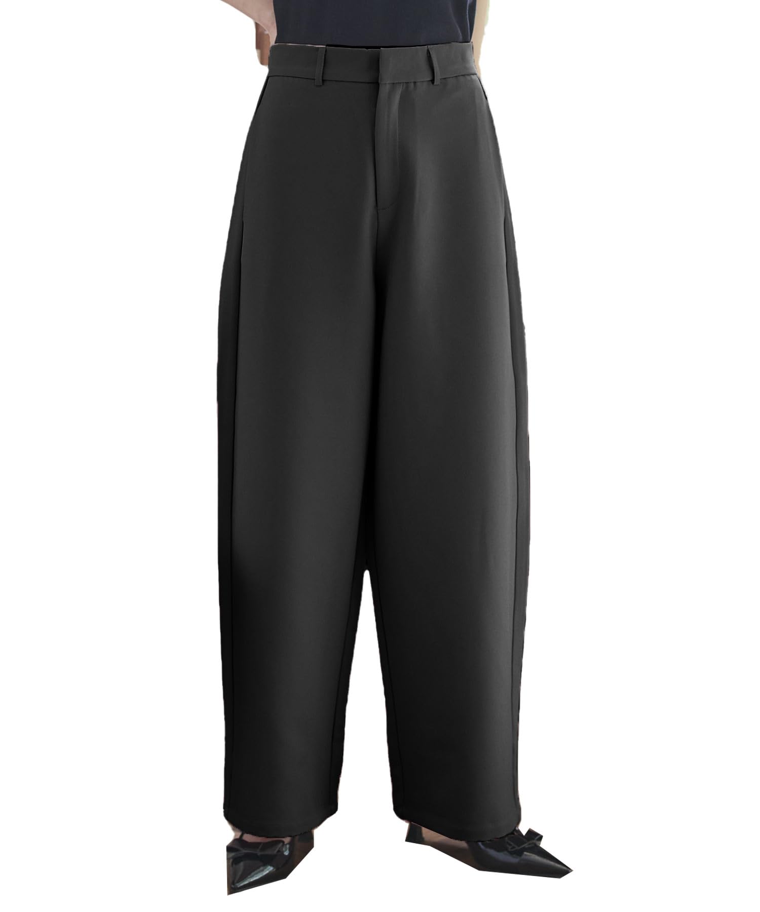 [神戸レタス] カーブすぎない カーブパンツ レディース カーブ ズボン ワイドパンツ 大きいサイズ 体型カバー [M4053] M トール ブラック