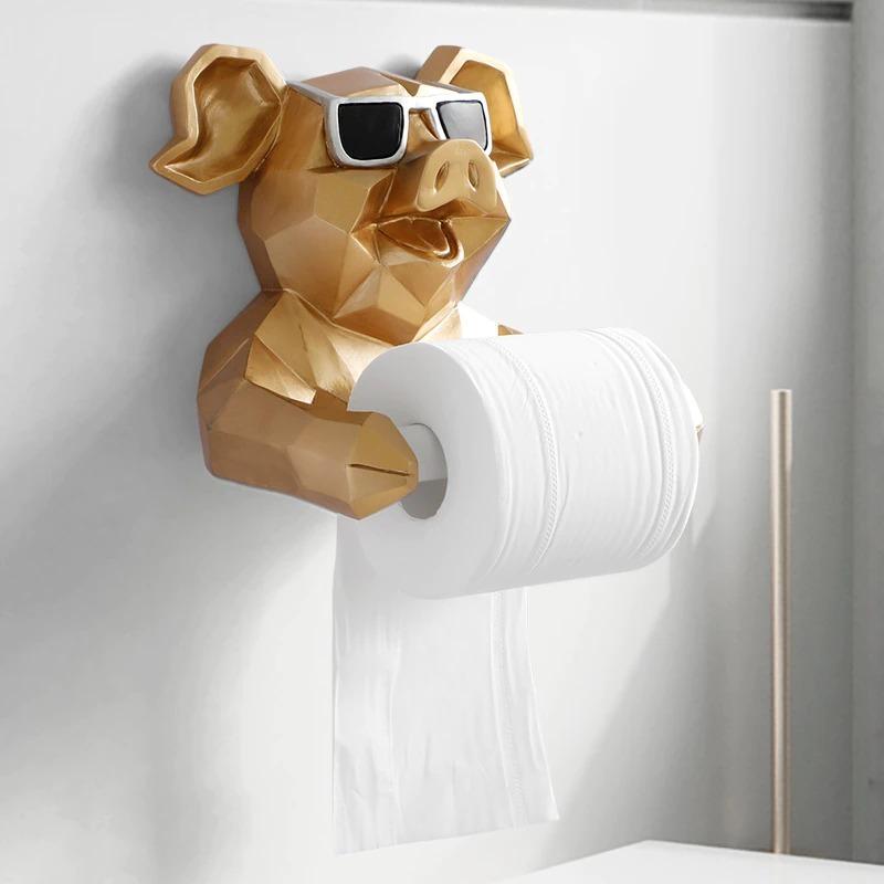 トイレをお洒落に 取り付け簡単 かわいい 動物 トイレットペーパー ホルダー 北欧 ゴールド（PAPIピッグティッシュホルダー） 5,848円
