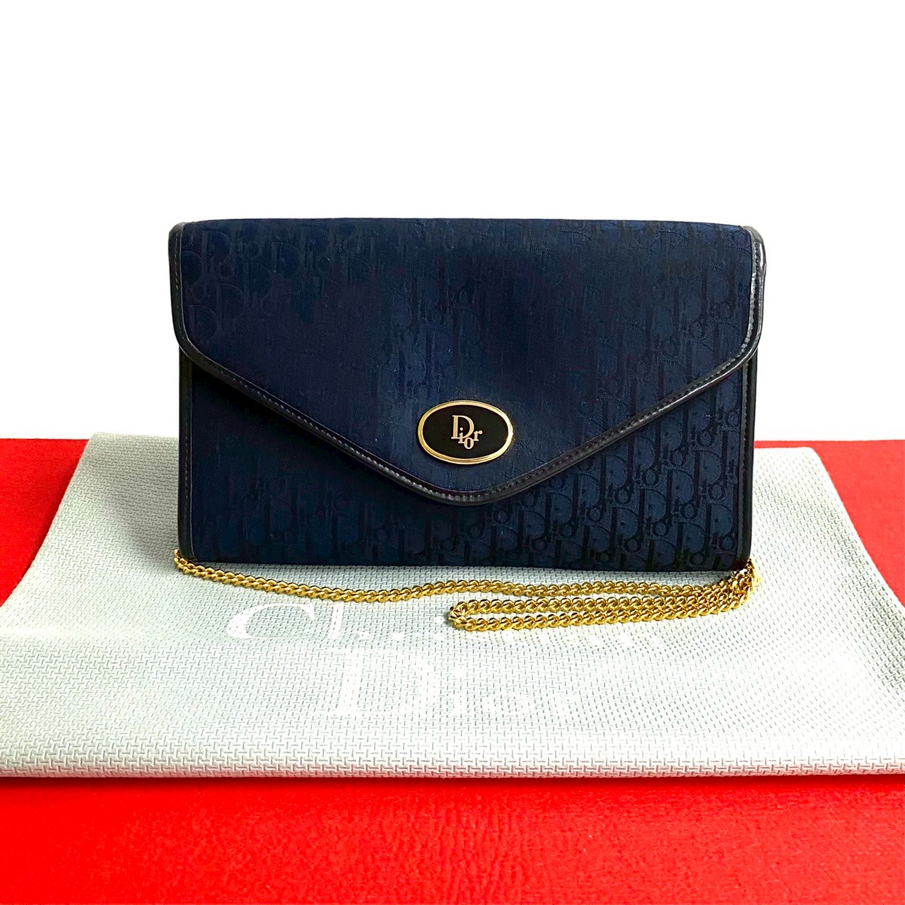 ヴィンテージ ロゴ トロッター 柄ショルダーバッグ レザー キャンバス ネイビー 97056