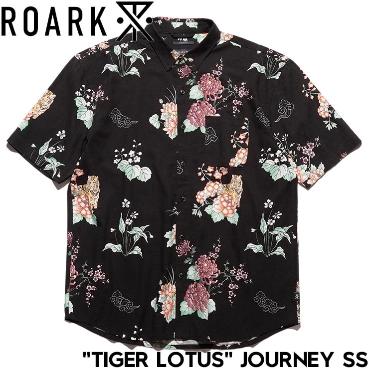 ROARK ロアーク 半袖シャツ メンズ シャツ 総柄シャツ コットンヘンプシャツ TIGER LOTUS JOURNEY S/S RWJ1104-BLK 日本代理店正規品