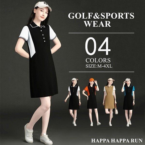ワンピース レディース GOLF 新作 ゴルフウェア 女性用 春夏秋 半袖 2022年春夏モデル ロングポロシャツ 夏コーデ通気吸汗