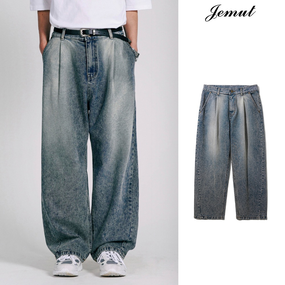 [JEMUT] Snow Washing Wide Denim Pants