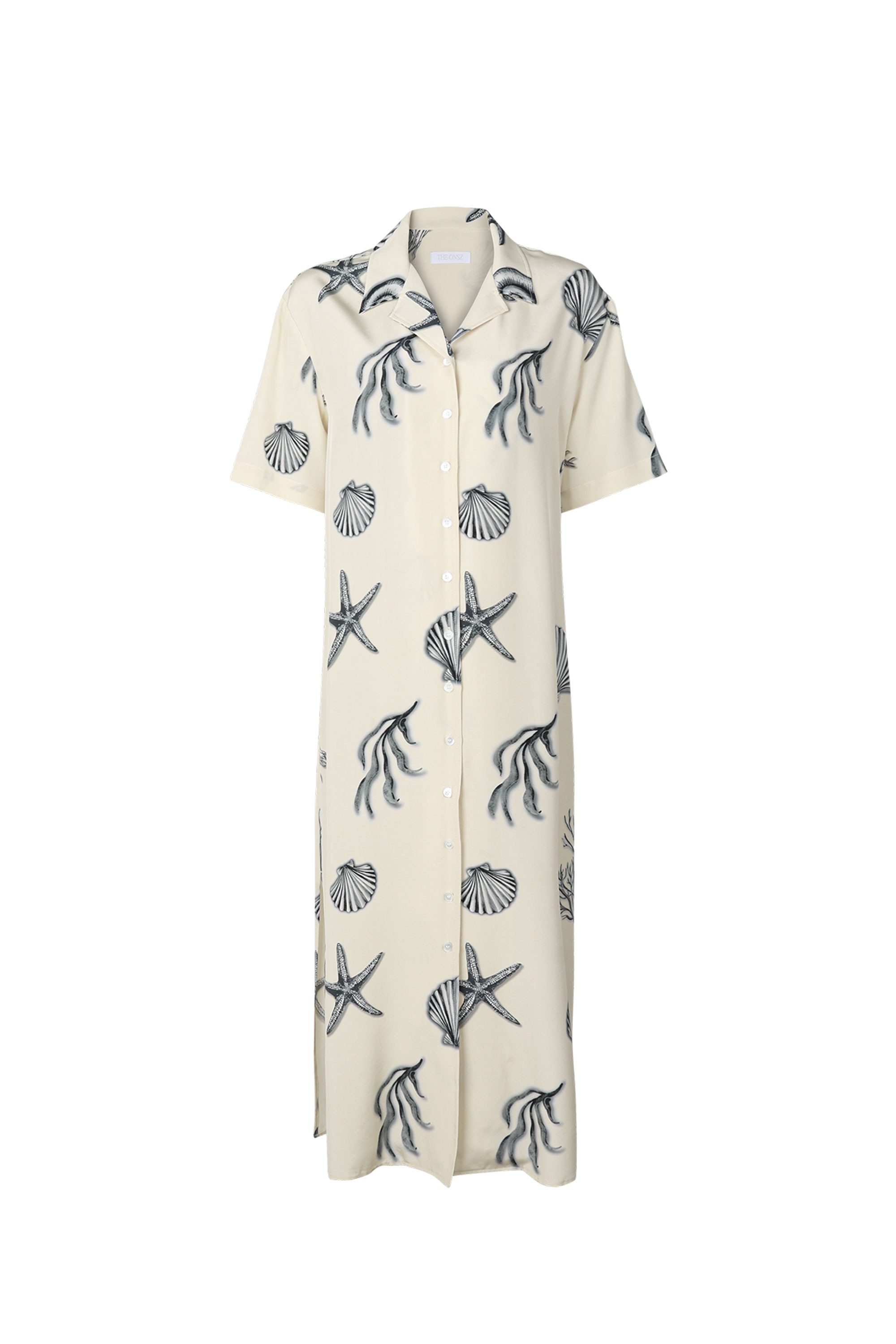 SILK LOOSEFIT V-NECK SHIRT DRESS[SEASHELLS]
