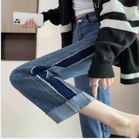 パンツ Gパン 長袖 スリム タイト 細身 ストレート コントラスト ハイウエスト かわいい 大人可愛い きれいめ シンプル カジュアル 大人 おしゃれ お洒落 かっこいい エキゾチック 大人可愛い