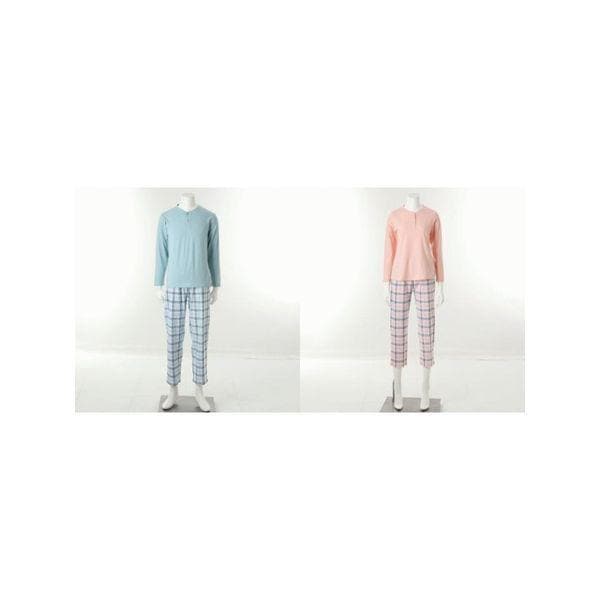綿スパン ソリッド トップス+綿スパン チェック捺染ボトムス カップル室内着セットVEVA101MW VEP.._P414014636