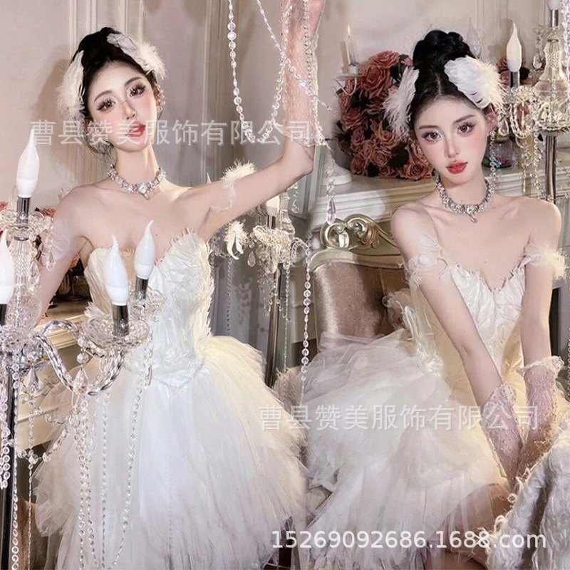 フォトスタジオテーマダイヤモンドスワンスタイル写真衣装ホワイトバレエガールノーブルアート写真撮影ブトップドレス
