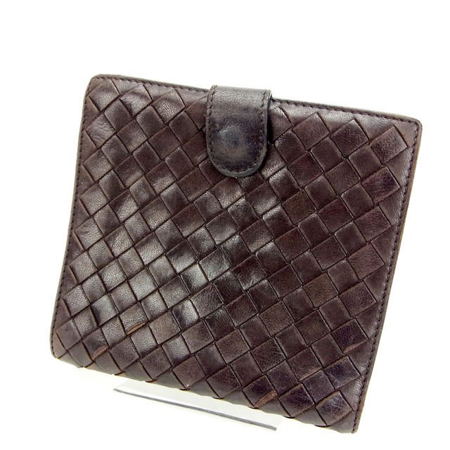 二つ折り 財布 /ラウンドファスナー イントレチャート ブラウン 中古