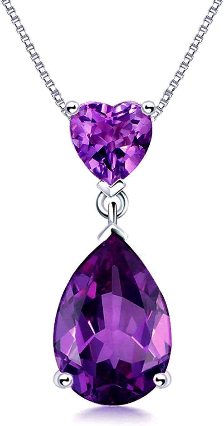 レディース925 シルバー ネックレス ペンダント ティアドロップ シンプル(2月 誕生石 合成アメジスト (紫水晶))