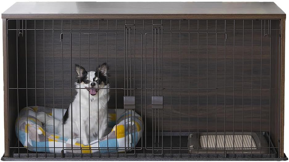 犬ケージ ナチュラルファニチャー ダークブラウン 小型犬用 幅122.5×奥行61×高さ62.5cm