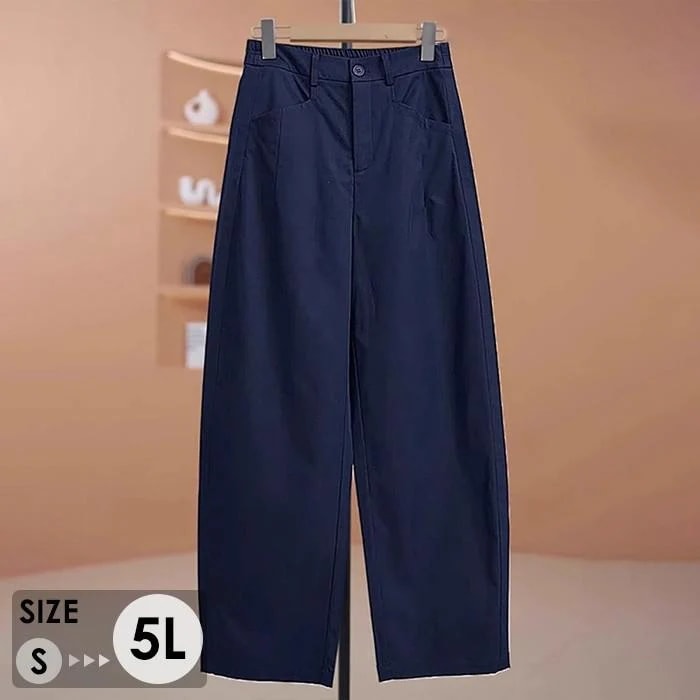 圧倒的バレルパンツ レディース ワイドパンツ 紺色 コットン風 春夏 カジュアル ゆったり ハイウエスト 韓国風 おしゃれ 体型カバー バレルレッグパンツ レディース ファション nq008n1n1x