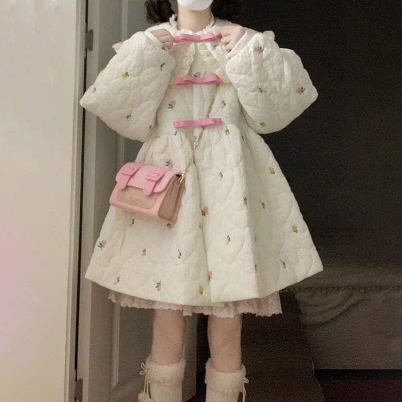 冬アウター 甘い やさしい リボン本 肉厚保温 綿入れの服 コート着 学生 冬 ゆとりがある ミディアム 綿入れの上着 韓国ファッション 5,082円
