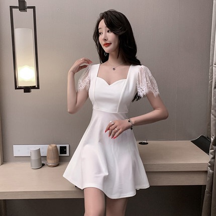 ワンピース デート ワンピドレス ショート ショート丈 袖あり 半袖 スリム タイト 細身 レース かわいい 大人可愛い きれいめ シンプル カジュアル 大人 上品 おしゃれ お洒落 主役級 存在感