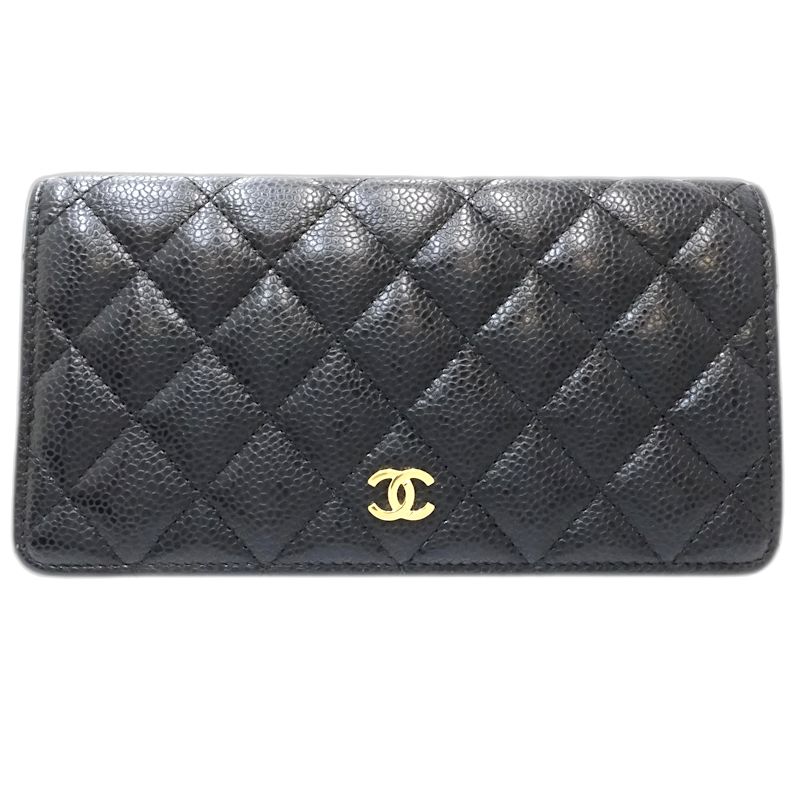 【中古】長財布 A31509 タイムレスクラシック ロングフラップウォレット キャビアスキン ブラック レディース /181998