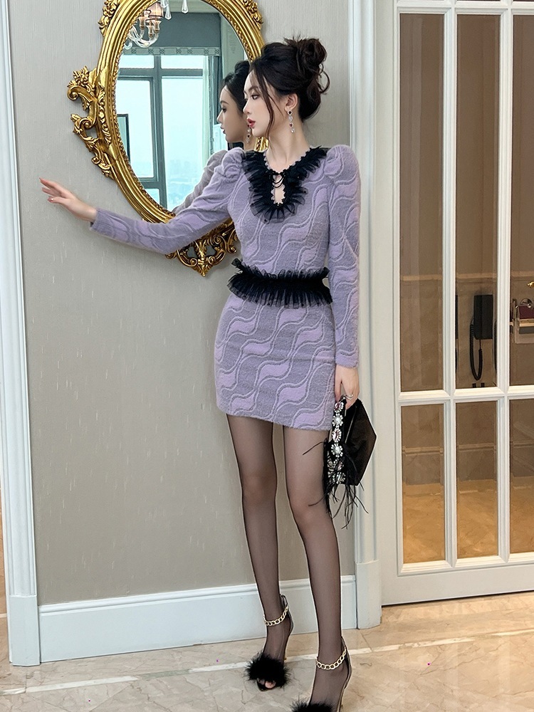 【JY.上品】 レース ワンピース 秋冬 ショート フリル ドレス パーティー キャバ 大人 同窓会 披露宴 卒業式 結婚式 成人式 ウェディング 二次会 メガ割