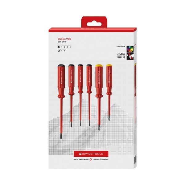 PB SWISS TOOLS ピービースイスツールズ 6本組 スイスグリップクラシックタイプ 絶縁ドライバーセット（マイナス/プラス） ペーパーボックス入 5542.CBB