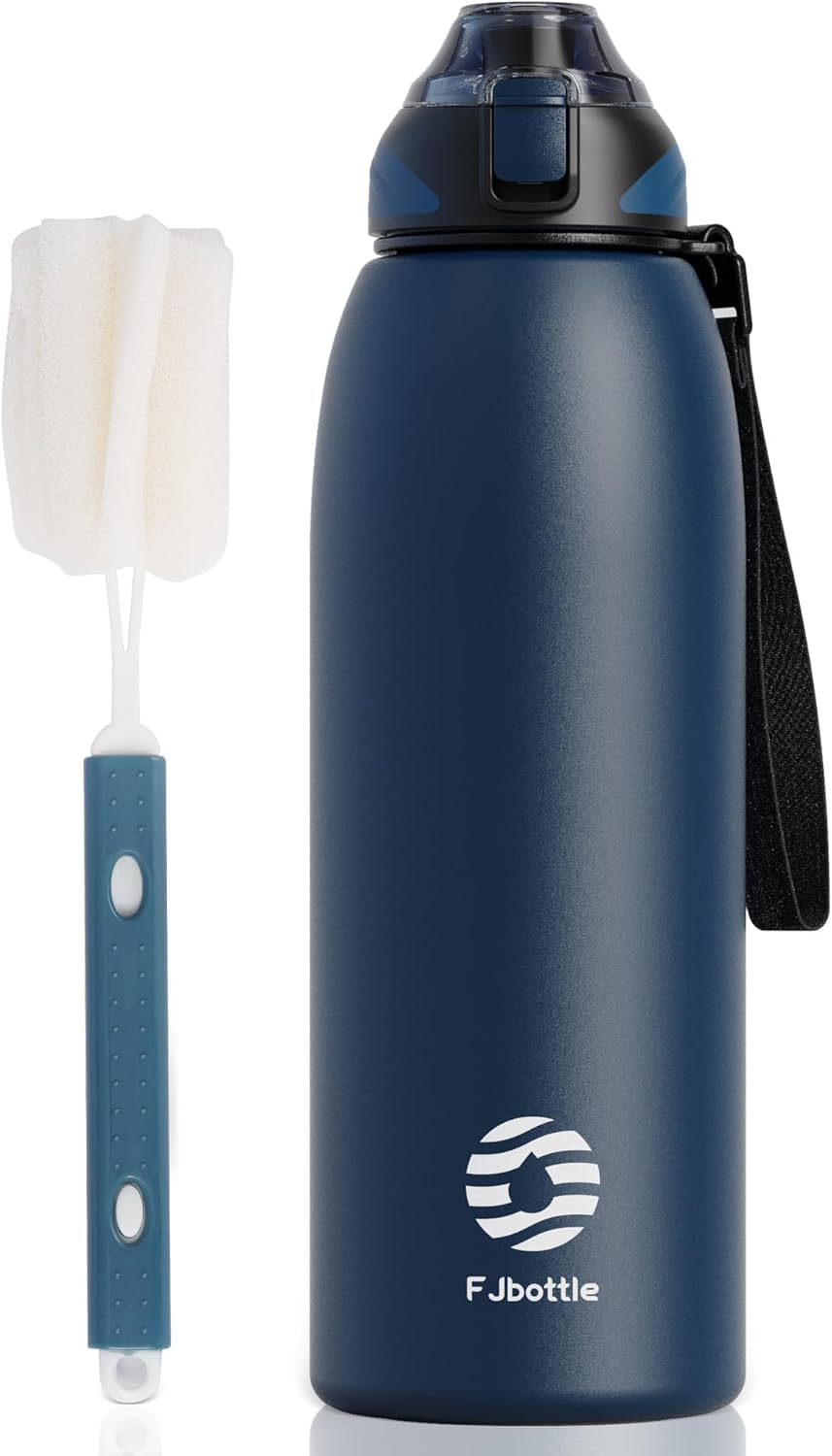 FJbottle 水筒 1 5リットル 真空断熱 ワンタッチ スポーツボトル 1500ml 5l 保温 保冷 スポーツ飲料対応 広口 洗いやすい ステンレスボトル 洗浄用スポンジ付き 女の子 男の子