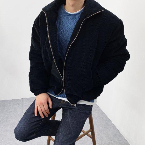 メンズオーバーフィットハイネックキルティング裏地キルティング無地コーデュロイ골덴 패딩ジャンパー3カラー