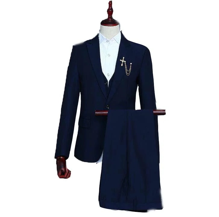 SNSで話題春秋 メンズ コート ビジネススーツ パンツスーツ 長袖 OL オフィス トップス 事務服 ビジネス 洗える 3点セット　紳士　結婚式　忘年会司会者　入学　長袖 ネイビー　紺色