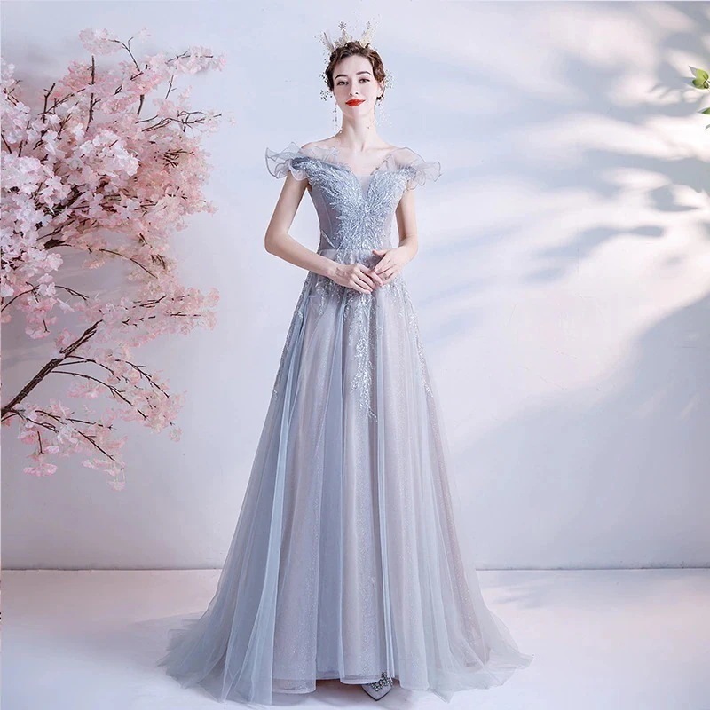 【急速出荷】ウェディングドレスパーティードレス花嫁ドレス結婚式司会演奏会用ロングドレス花柄マキシ丈着痩せきれいめお呼ばれ編み上げプリンセス上品