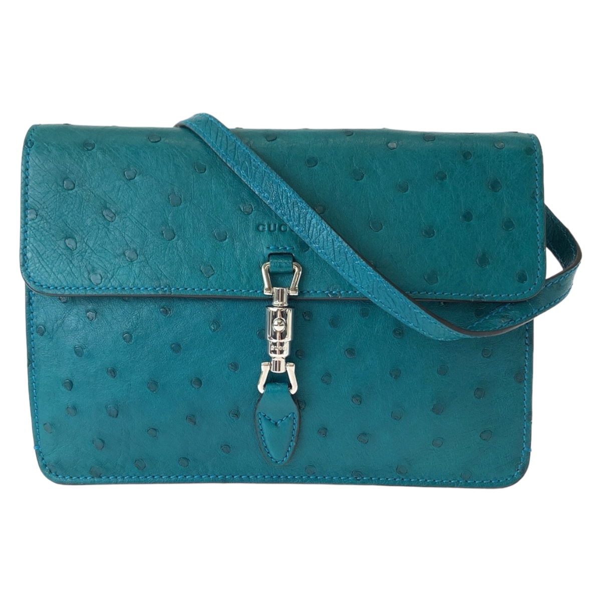 美品 ニュージャッキー グリーン シルバー金具 オーストリッチ 364435 ショルダーバッグ 斜め掛け レディース 408164