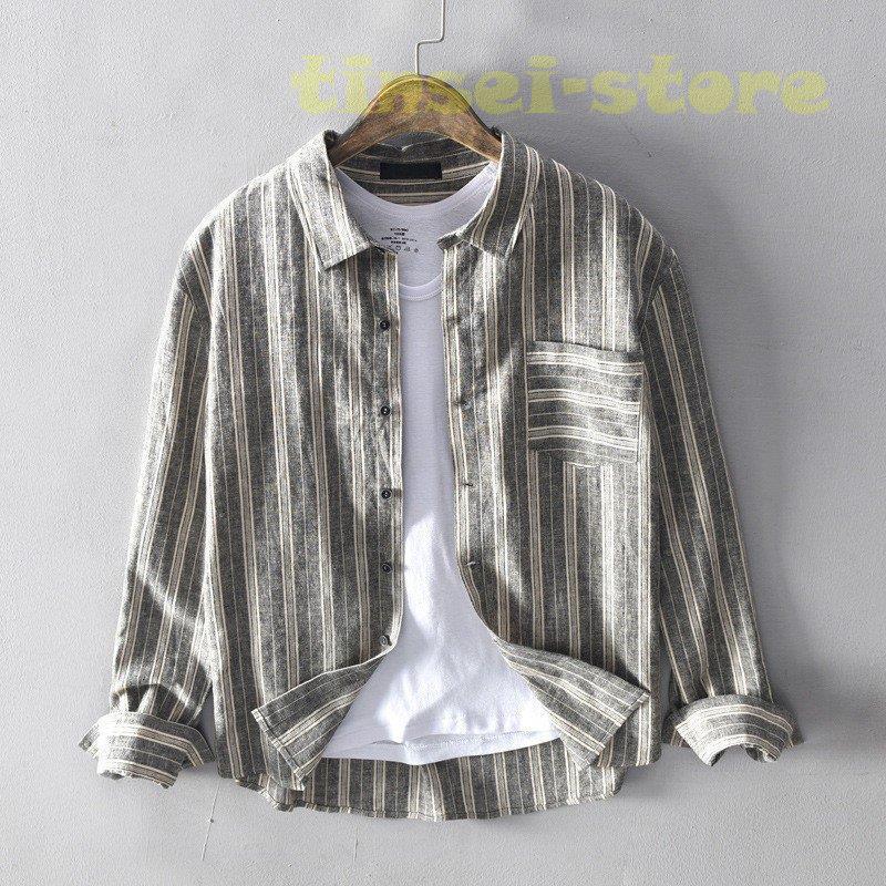 新モデル発売 リネンシャツ メンズ 長袖シャツ 綿麻シャツ ストライプ カジュアルシャツ ゆったり メンズシャツ 長袖物 M-3XL 利用可能なポイント
