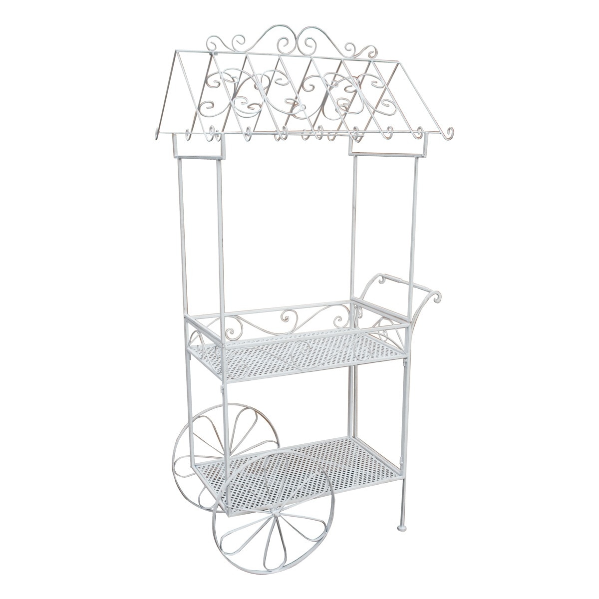 フラワーワゴン 2段 車輪 ホワイト フラワースタンド ワゴン 花台 フラワーラック プランタースタンド 飾り 車 花スタンド ラック ディスプレイ ボックス 置く 植物 観葉植物 花 園芸