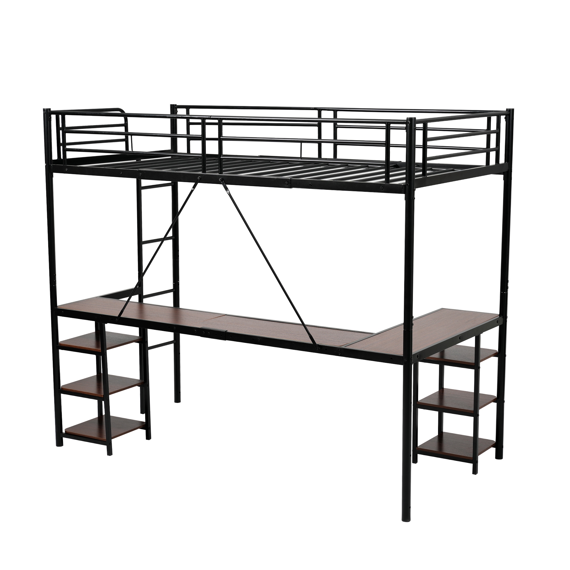 305ロフトベッド パイプベッド シングル デスク付き 収納棚 ハシゴ付き 左右入れ替え可能 ロフトベッド 収納 大人 一人暮らし 子供ベッド 北欧風 二段ベッド 子供部屋 スチール 耐震 パイプ31