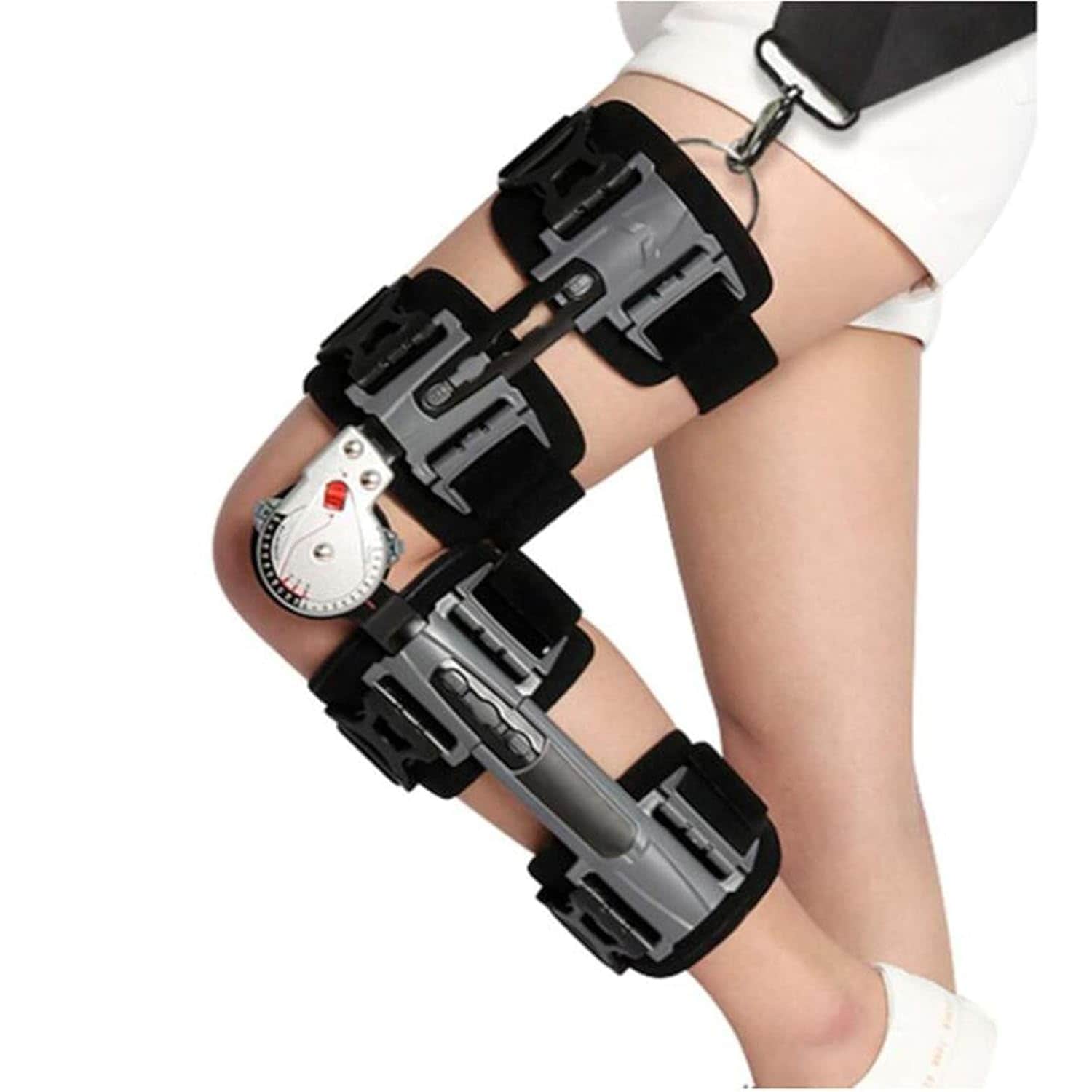 ヒンジ付き膝ブレース 調節可能な整形外科用膝サポート フルレッグブレースサポート サイドレッグスタビライザー付き 整形外科リハビリ用 半月板断裂 男女兼用