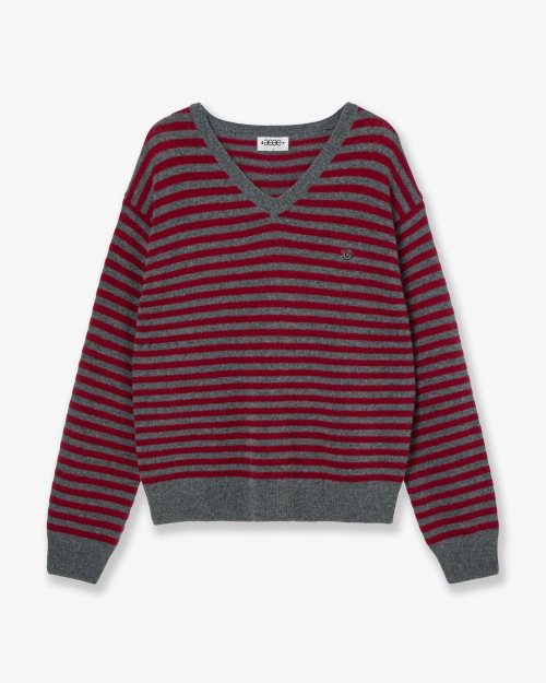 【AEAE】 STRIPE V-NECK KNIT PULLOVER [GREY] 正規品
