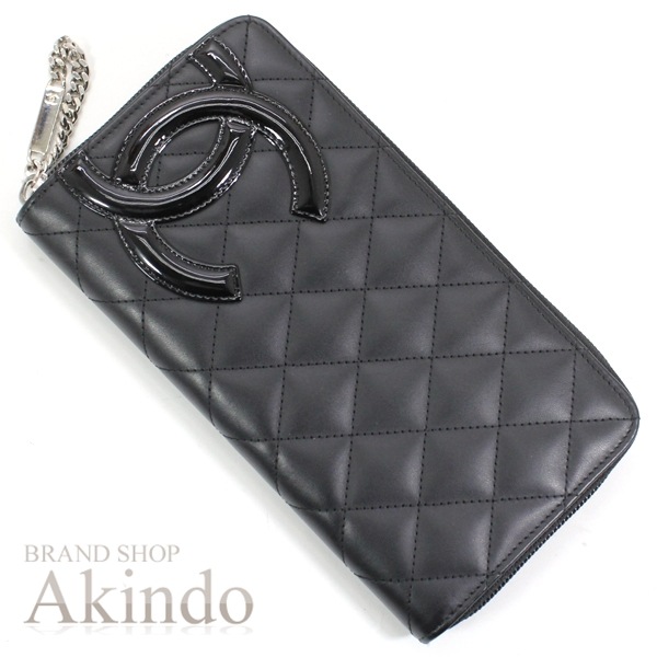 長財布 カンボンライン カーフレザー エナメル 黒 ブラック ピンク ラウンドファスナー 長財布 マトラッセ 財布 レディース ココマーク キルティング 本革 小銭入れ ラウ