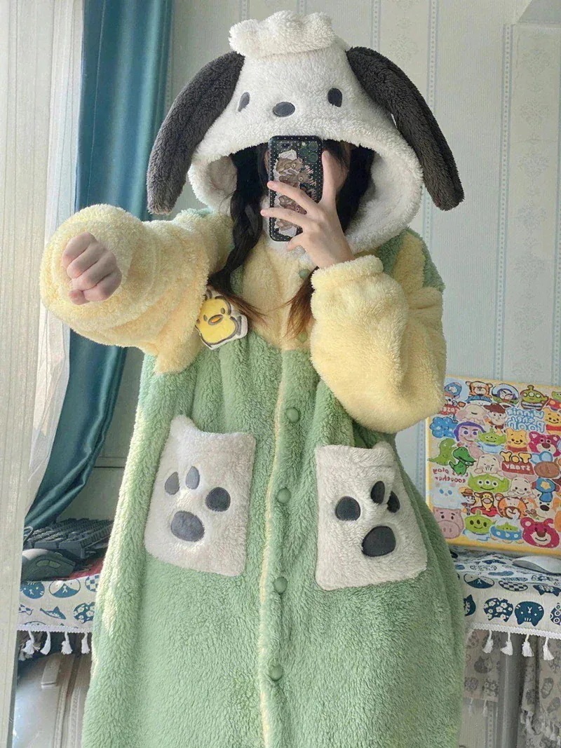【10個セット】ポチャッコ 着ぐるみ パジャマ サンリオ かわいい レディース パジャマ もこもこ バスローブ コスプレ ルームウェア 修学旅行人気の学園グループ服 柔らかく肌触り期間限定30％
