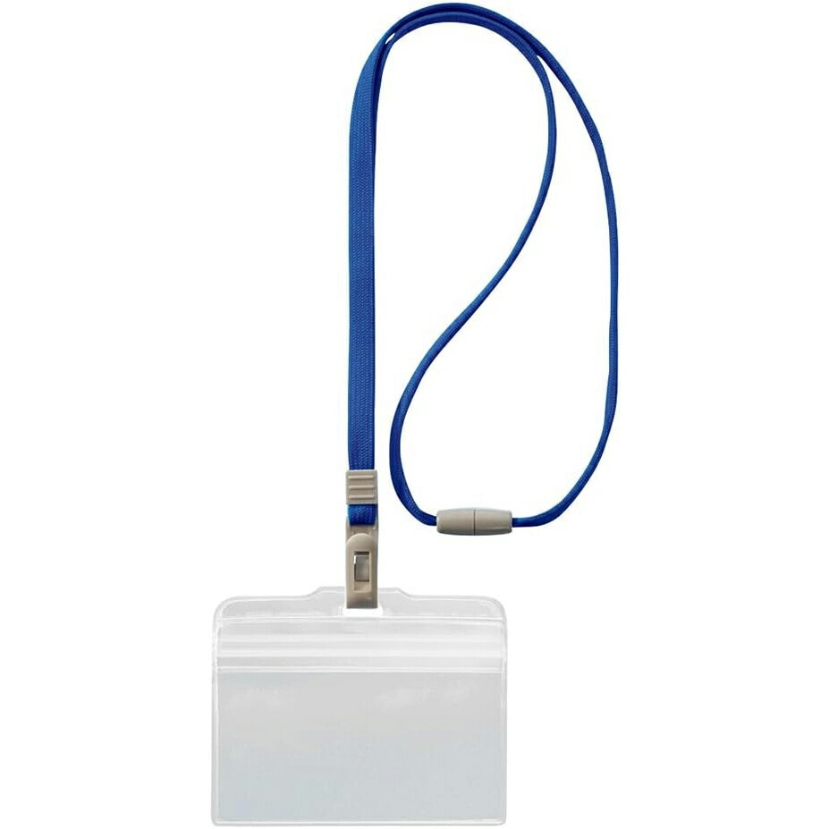 （まとめ買い）ライオン事務器 つりさげ名札 ヨコ型 チャック式 ソフトタイプ 平ひも 10個パック ブルーN77CR-10P（B） 290-57 [x3]
