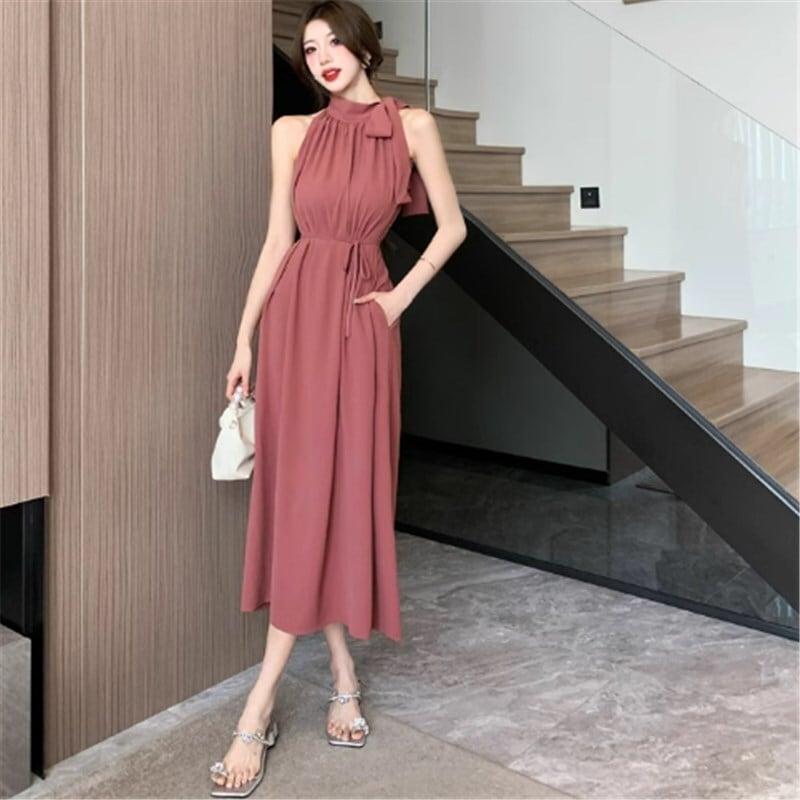 ドレス パーティドレス 二次会ドレス ロングドレス 袖なし ノースリーブ ホルターネック かわいい 大人可愛い きれいめ シンプル 大人 上品 おしゃれ かっこいい 大人女子 こなれ感 エレガント