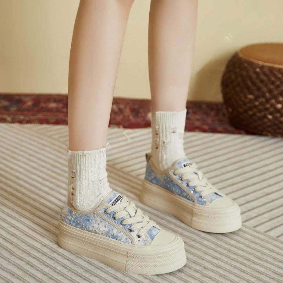 2025新品 数量限定 スニーカー レディース ウォーキングシューズ 厚底スニーカー カジュアル 可愛い ビジュー 軽量 防滑 通勤 通学 学生 日常着用 ナースシューズ 美脚 短納期