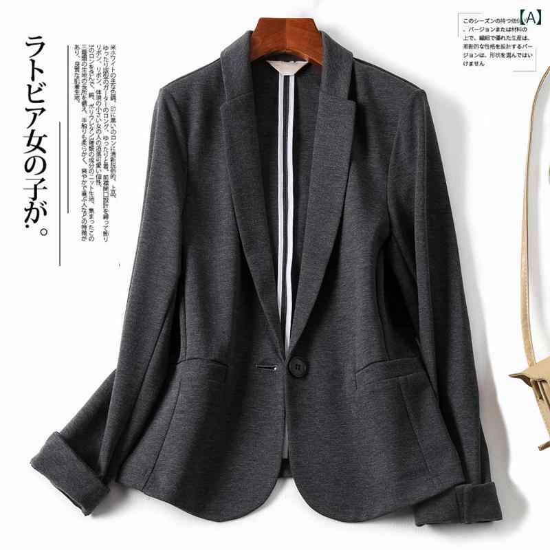スーツ　ジャケット　カジュアル 和風 ニット コットンの 小さい スーツ ジャケット 女性用 ショート 丈春秋 小柄な の ストレッチスーツ 黒