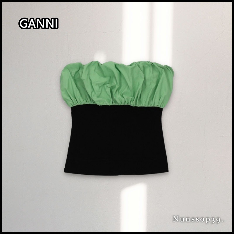 【GANNI】送料/関税込 F7526099 TAFFETA SLEEVELESS T SHIRT 9,812円