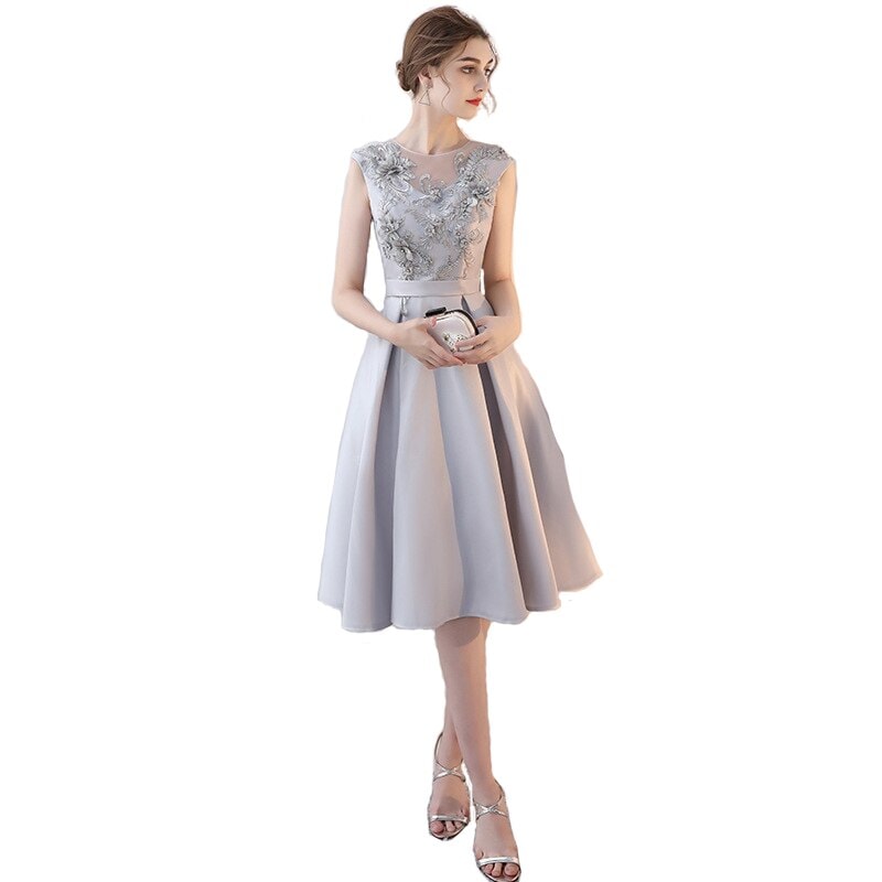 イブニングドレス レディース スリム ラウンドネック 立体刺繡 レトロ プリーツスカート 夏