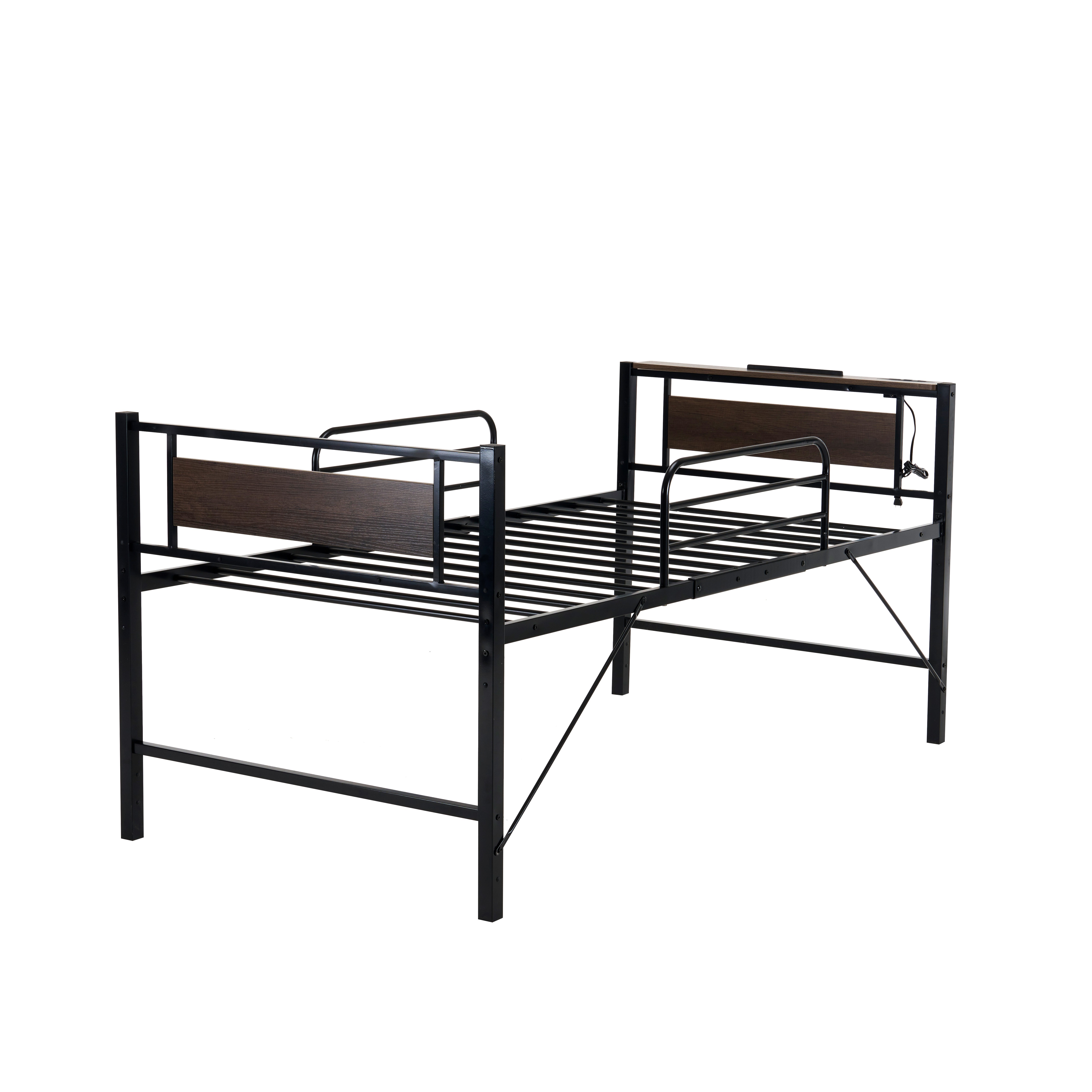 【日本国内出荷-3日で配達】【ブラック】ロータイプベット 宮棚 ベッド シングル ロング 高さ調節 3段階 パイプ ベット スチール ベッド下 収納付きフレームベッド 耐震 DJYC340