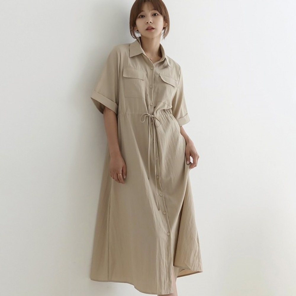 (Elysia) ハーシーストリングロールアップ半袖ドレス