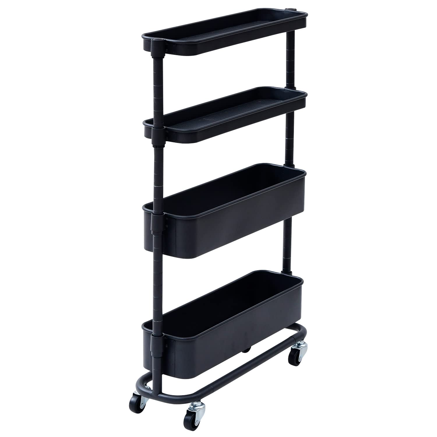 山善(YAMAZEN) 隙間トローリー すき間トローリー ワゴン キャスター付き 高さ調節可能 全体耐荷重40kg 幅16×奥行49.5×高さ80cm キッチンワゴン 隙間収納 ラック 組立品 ブラッ