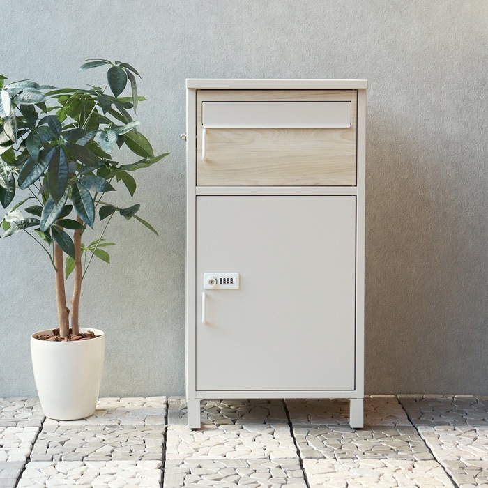 宅配ボックス付ポスト Bartolo バルトロ PBX-033 グレージュ/ホワイト木目