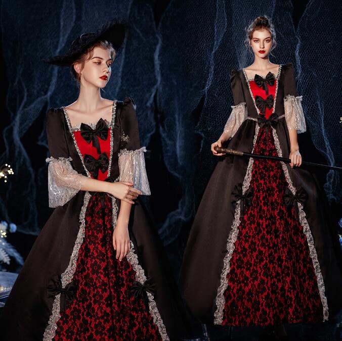 ステージ衣装 ハロウィン クリスマス パーティードレス 宮廷 ロングドレス 可愛い フレア袖 演劇 プリンセスドレス 貴族ドレス 新劇演出 現代劇演出 文化祭 学園祭 撮影 演奏会 司会 演出服 オペ