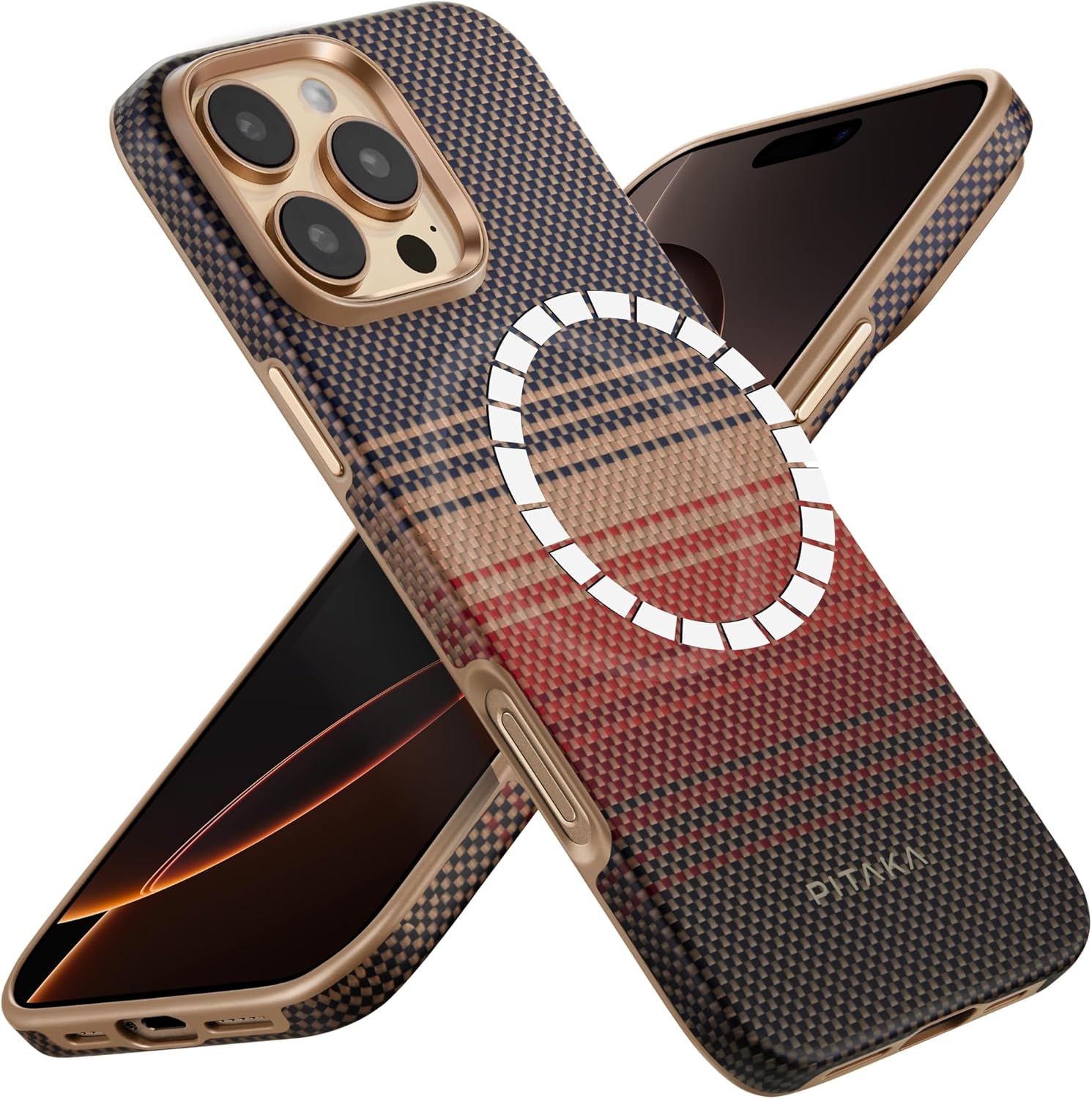 PITAKAiPhone 16 Pro用 ケース 軍用グレード保護ケース 耐衝撃 全面保護 MagSafe対応 アラミド繊維製 傷防止 ワイヤレス充電対応 おしゃれ 6.3インチ (Sunset