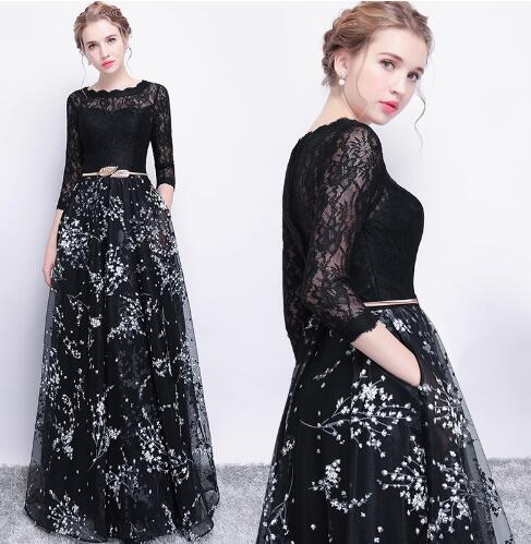 新品推奨スタンダードイブニングドレス レディース ロングドレス ピアノ 発表会 演奏会 パーティードレス 袖あり カクテルドレス きいサイズ ベルト付き 透け感 花柄 Aライン フォーマルドレス お呼