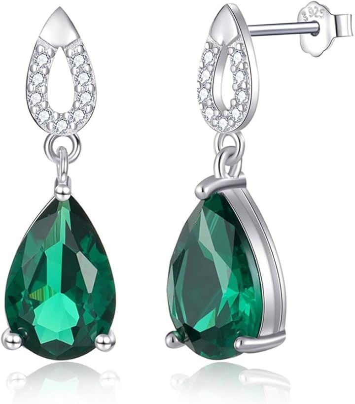 925純銀製 レディース ピアス 人工石( 5月 誕生石 エメラルド)