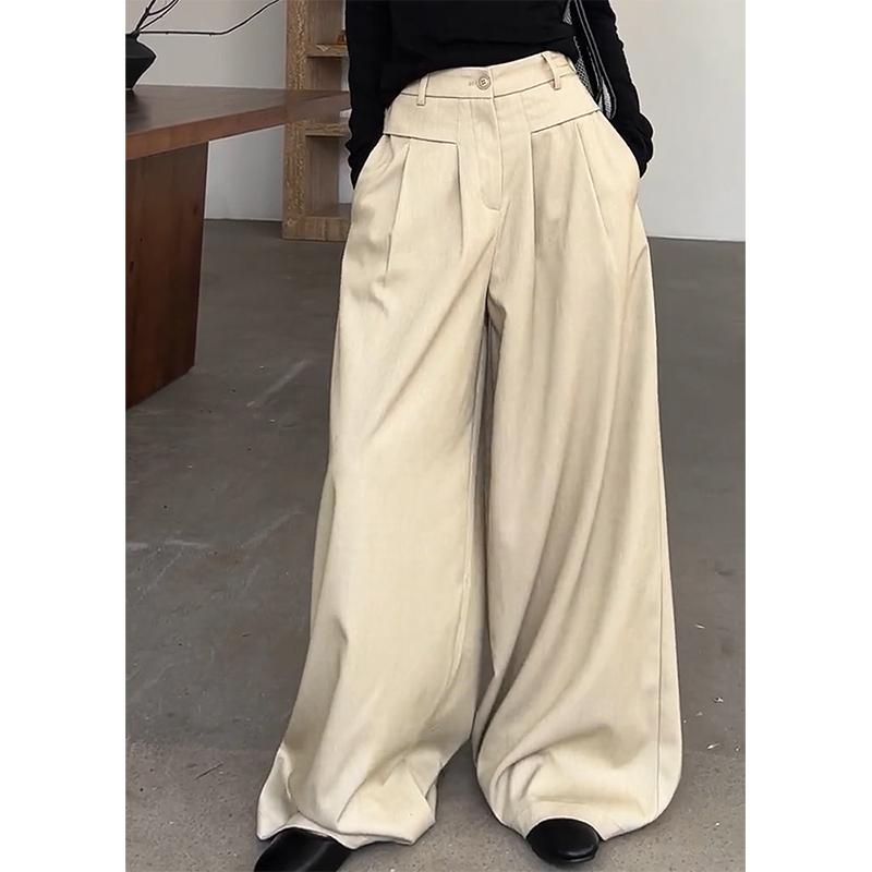 レディース ファッション オシャレ カワイイ シンプル 人カワイイ きいサイズ シンプル ハイウエスト プリーツ ストレート ワイド レッグ カジュアル パンツ スリム フロア レングス