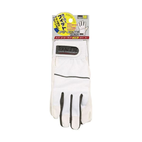 （まとめ） おたふく手袋おたふく ピーユー/キング ホワイトxグレー L K-17-WH／GR-L 1双 [x5セット]