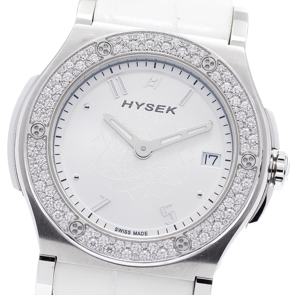 ハイゼック HYSEK AB3813A05 アビス ダイヤベゼル デイト クォーツ レディース 箱・保証書付き_879741【中古】