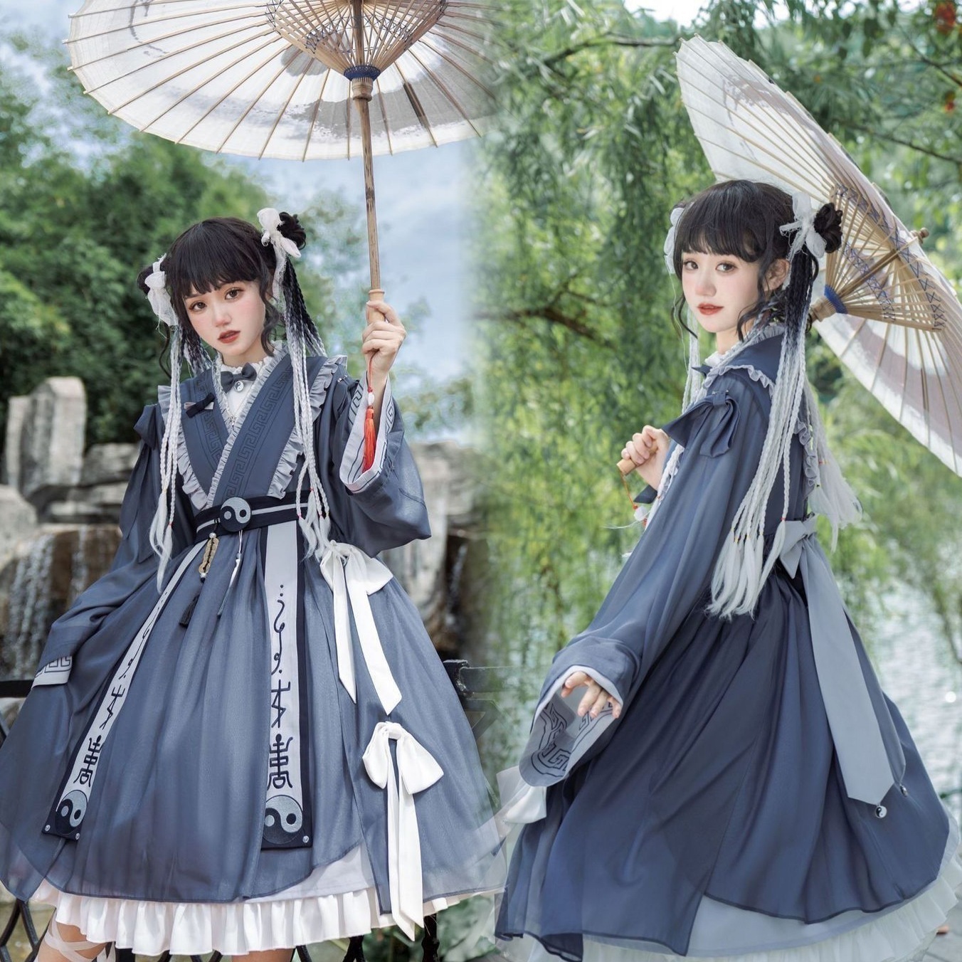 【1枚購入で20% OFF】大人気 ロリータワンピースセット 魔除け少女 古風 中華風 道士服 ロリータの2枚セット 小師弟ワンピース