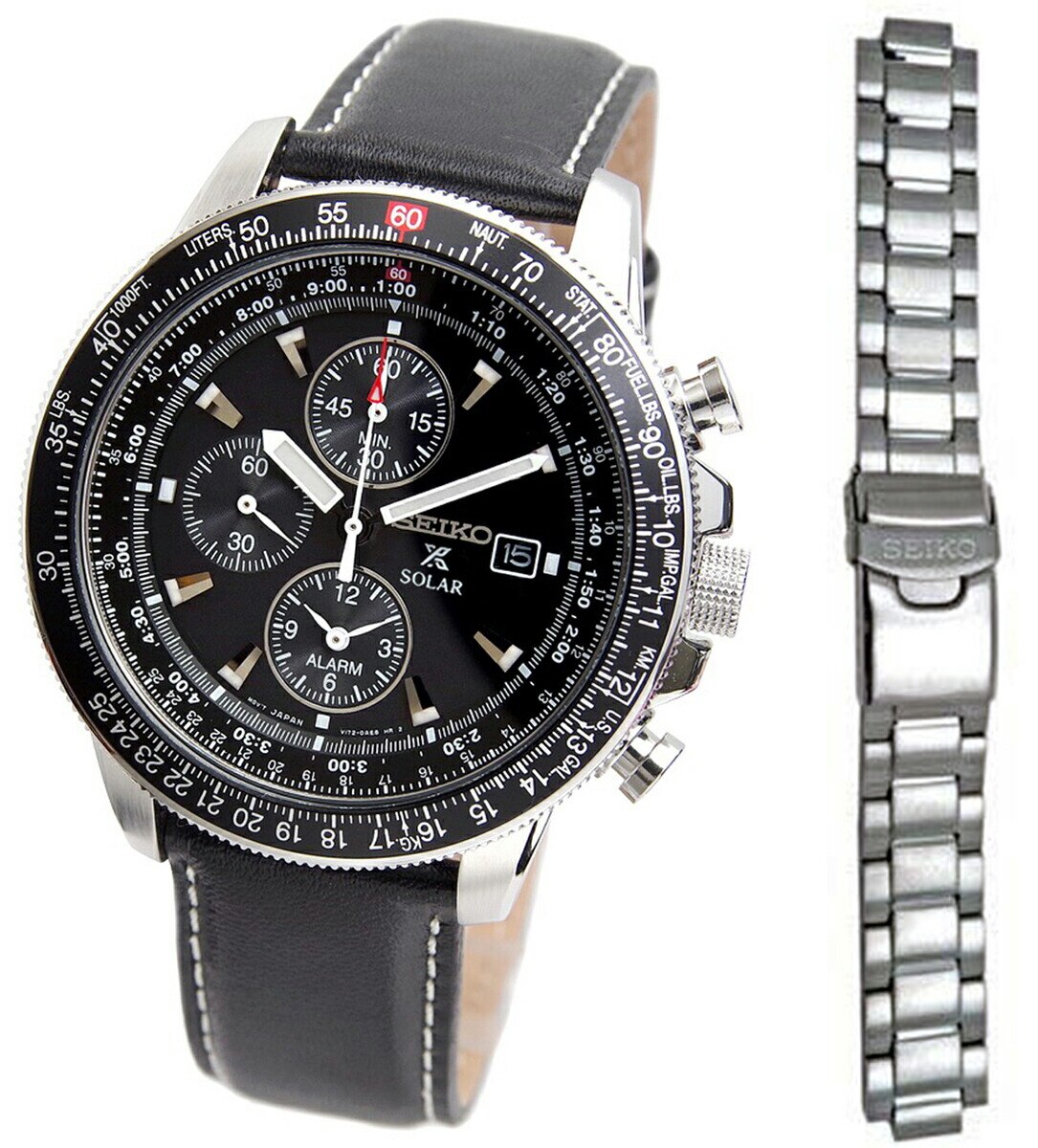 [10年保証] [セット商品] [新品] SEIKO SSC009P3 プロスペックス フライトマスター と SEIKO SSC009P1用メタルベルト の2点セット [逆輸入モデル] [簡易パッケー